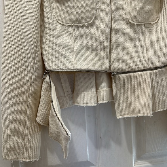 Zara jacket removable Woven Knit Peplum hem cream tweed blazer size Medium - Picture 7 of 10